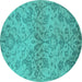 Round Machine Washable Oriental Turquoise Industrial Area Rugs, wshurb964turq