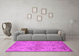 Machine Washable Oriental Pink Industrial Rug in a Living Room, wshurb964pnk