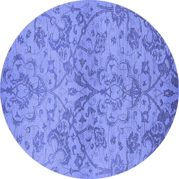 Round Machine Washable Oriental Blue Industrial Rug, wshurb964blu