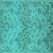 Square Machine Washable Oriental Turquoise Industrial Area Rugs, wshurb964turq