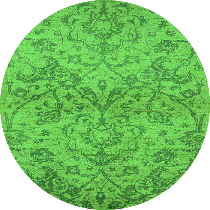 Round Machine Washable Oriental Green Industrial Area Rugs, wshurb964grn