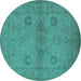 Round Machine Washable Oriental Turquoise Industrial Area Rugs, wshurb965turq