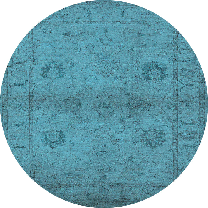 Round Machine Washable Oriental Light Blue Industrial Rug, wshurb965lblu