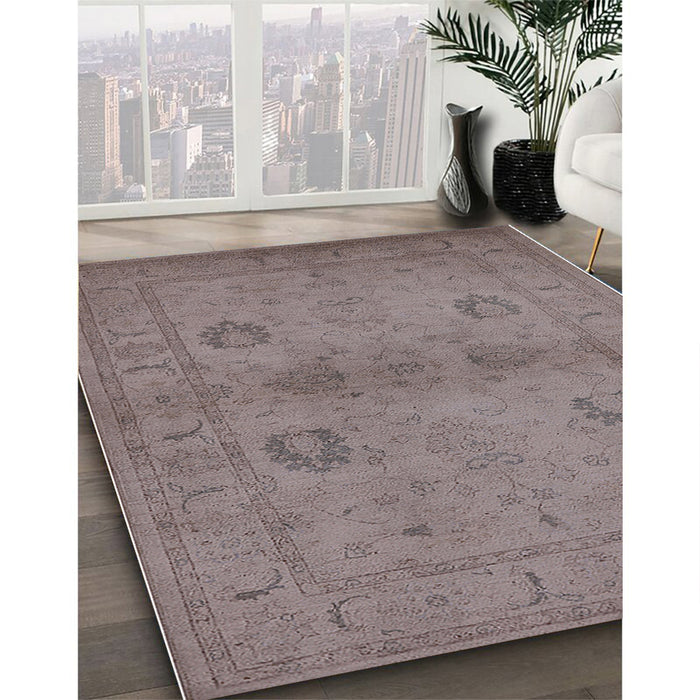 Mid-Century Modern Mauve Taupe Purple Oriental Rug in Family Room, urb965