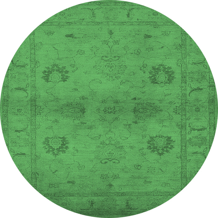 Round Machine Washable Oriental Emerald Green Industrial Area Rugs, wshurb965emgrn