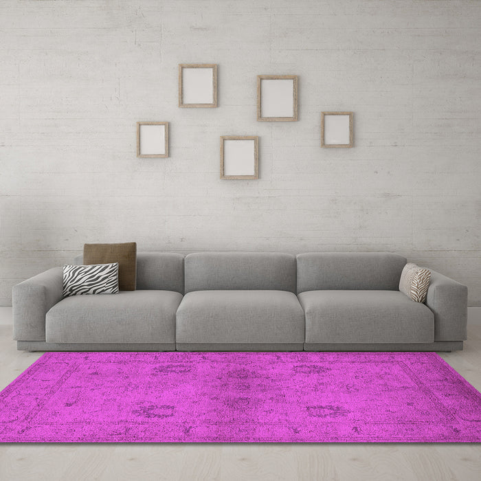 Machine Washable Oriental Pink Industrial Rug in a Living Room, wshurb965pnk