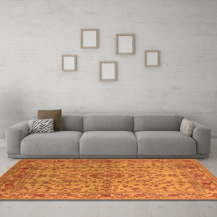 Machine Washable Oriental Orange Industrial Area Rugs in a Living Room, wshurb966org