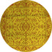 Round Machine Washable Oriental Yellow Industrial Rug, wshurb966yw