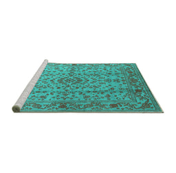 Sideview of Machine Washable Oriental Turquoise Industrial Area Rugs, wshurb966turq