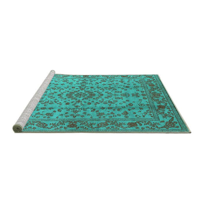Sideview of Machine Washable Oriental Turquoise Industrial Area Rugs, wshurb966turq