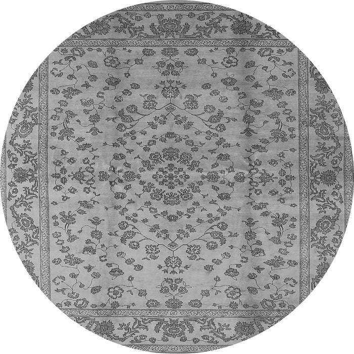 Round Machine Washable Oriental Gray Industrial Rug, wshurb966gry