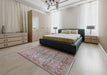 Mid-Century Modern Dark Gray Oriental Rug in a Bedroom, urb966