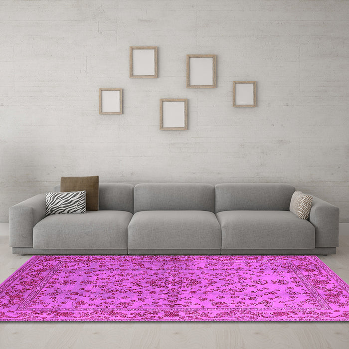 Machine Washable Oriental Pink Industrial Rug in a Living Room, wshurb966pnk