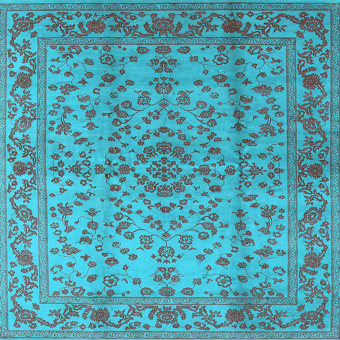 Square Machine Washable Oriental Light Blue Industrial Rug, wshurb966lblu