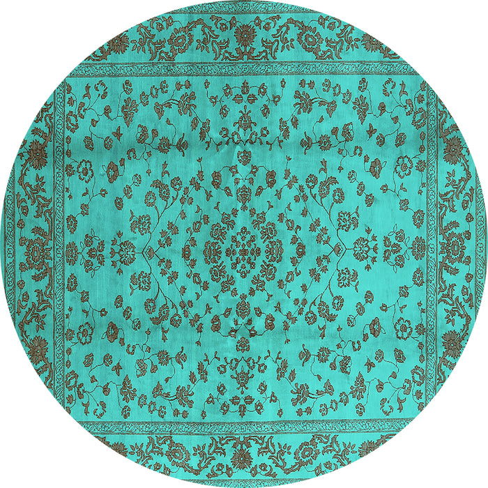 Round Oriental Turquoise Industrial Rug, urb966turq