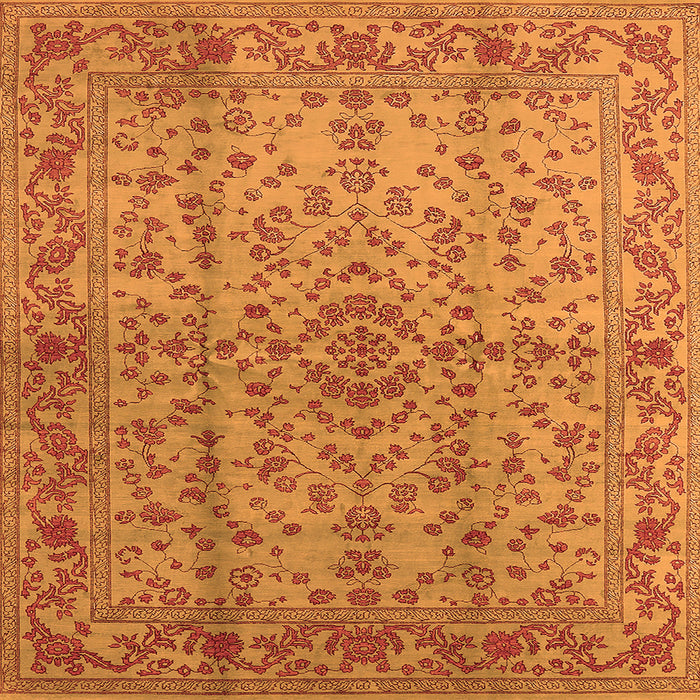 Square Machine Washable Oriental Orange Industrial Area Rugs, wshurb966org