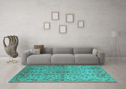Machine Washable Oriental Turquoise Industrial Area Rugs in a Living Room,, wshurb966turq