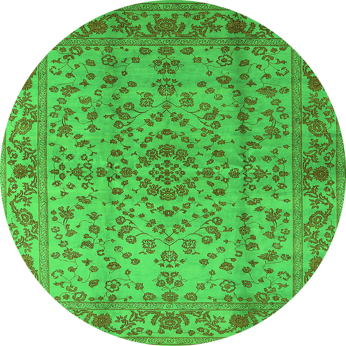 Round Machine Washable Oriental Green Industrial Area Rugs, wshurb966grn