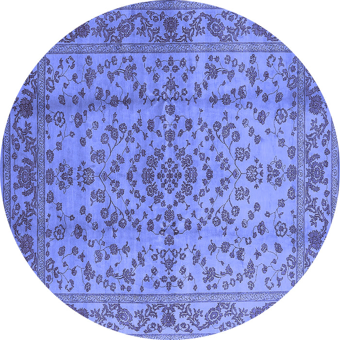 Round Machine Washable Oriental Blue Industrial Rug, wshurb966blu