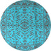 Round Machine Washable Oriental Light Blue Industrial Rug, wshurb966lblu