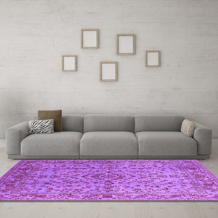 Machine Washable Oriental Purple Industrial Area Rugs in a Living Room, wshurb966pur