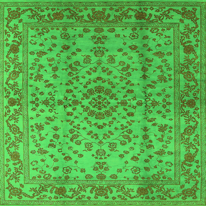 Square Machine Washable Oriental Green Industrial Area Rugs, wshurb966grn