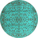 Round Machine Washable Oriental Turquoise Industrial Area Rugs, wshurb966turq