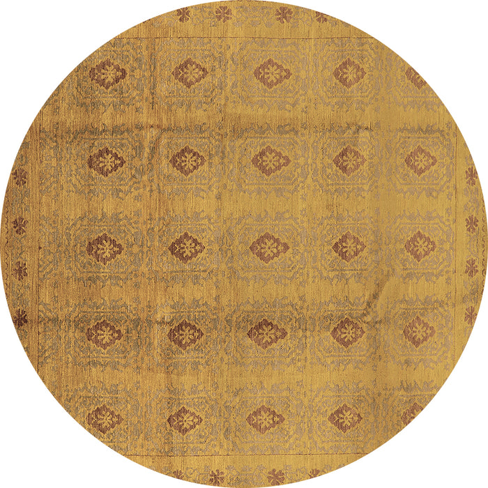 Round Machine Washable Oriental Brown Industrial Rug, wshurb967brn