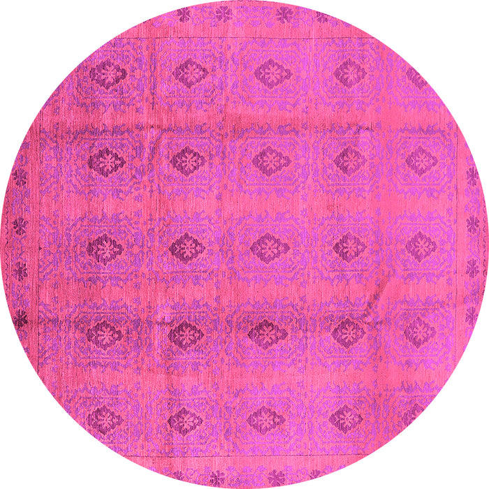 Round Machine Washable Oriental Pink Industrial Rug, wshurb967pnk