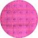 Round Machine Washable Oriental Pink Industrial Rug, wshurb967pnk