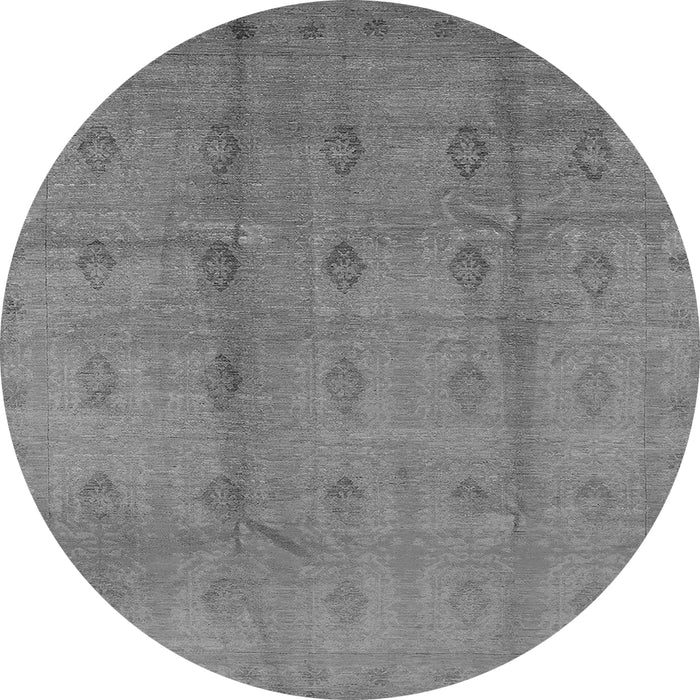Round Machine Washable Oriental Gray Industrial Rug, wshurb967gry
