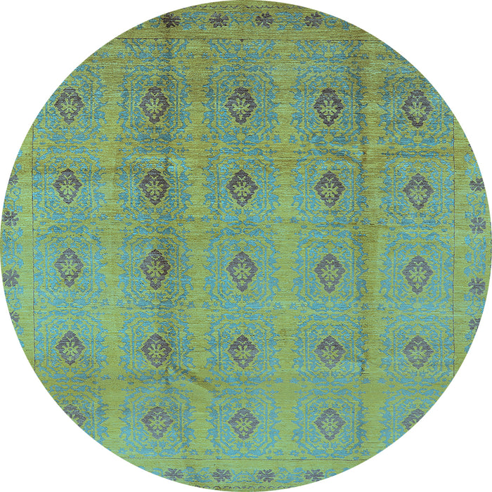 Round Machine Washable Oriental Light Blue Industrial Rug, wshurb967lblu