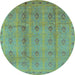 Round Machine Washable Oriental Light Blue Industrial Rug, wshurb967lblu