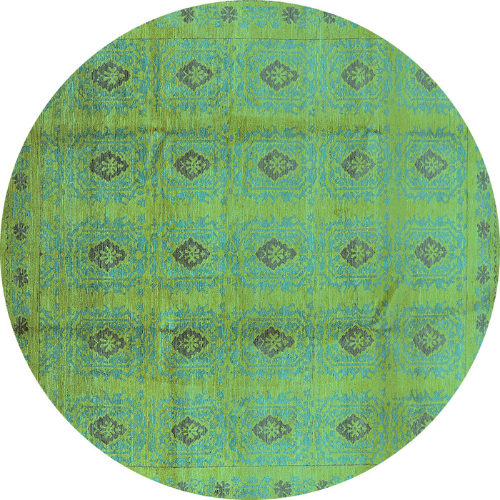 Round Machine Washable Oriental Turquoise Industrial Area Rugs, wshurb967turq