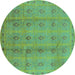 Round Machine Washable Oriental Turquoise Industrial Area Rugs, wshurb967turq