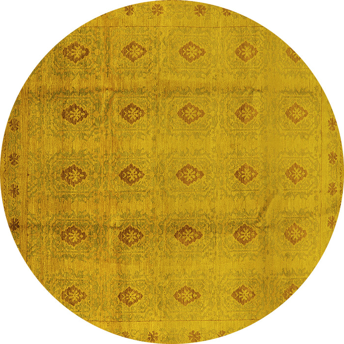 Round Machine Washable Oriental Yellow Industrial Rug, wshurb967yw