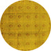 Round Machine Washable Oriental Yellow Industrial Rug, wshurb967yw