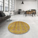 Round Machine Washable Industrial Modern Yellow Rug in a Office, wshurb967