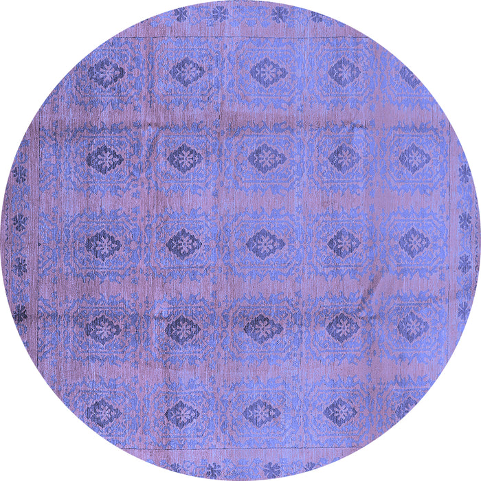 Round Machine Washable Oriental Blue Industrial Rug, wshurb967blu