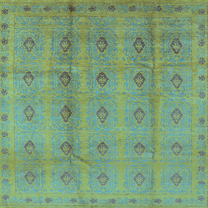 Square Machine Washable Oriental Light Blue Industrial Rug, wshurb967lblu