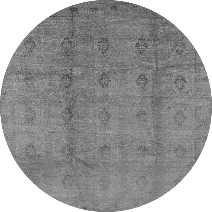 Round Machine Washable Oriental Gray Industrial Rug, wshurb968gry