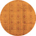 Round Machine Washable Oriental Orange Industrial Area Rugs, wshurb968org