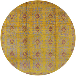 Round Mid-Century Modern Yellow Oriental Rug, urb968