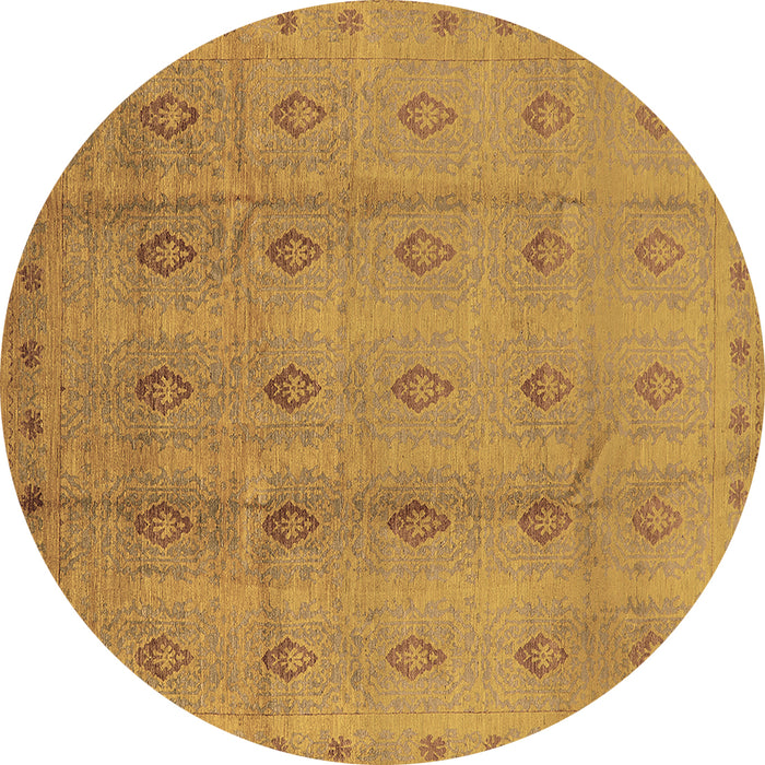 Round Machine Washable Oriental Brown Industrial Rug, wshurb968brn