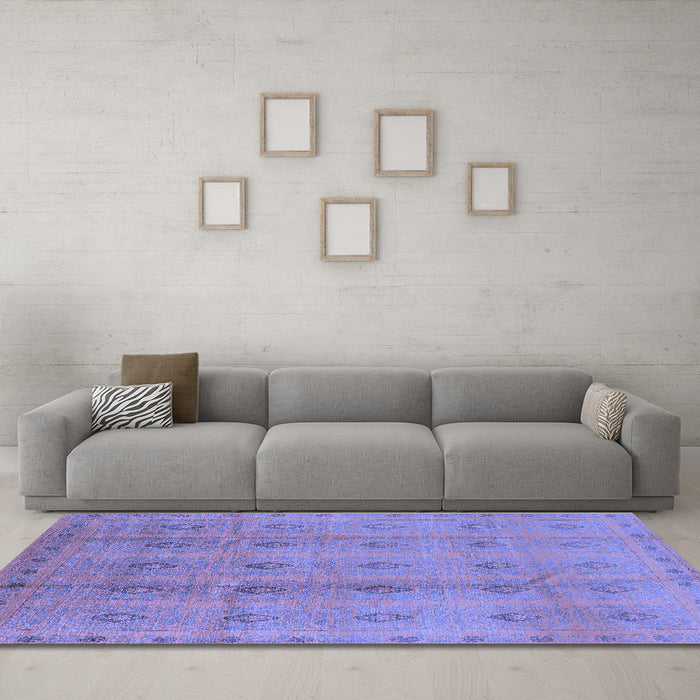 Machine Washable Oriental Blue Industrial Rug in a Living Room, wshurb968blu