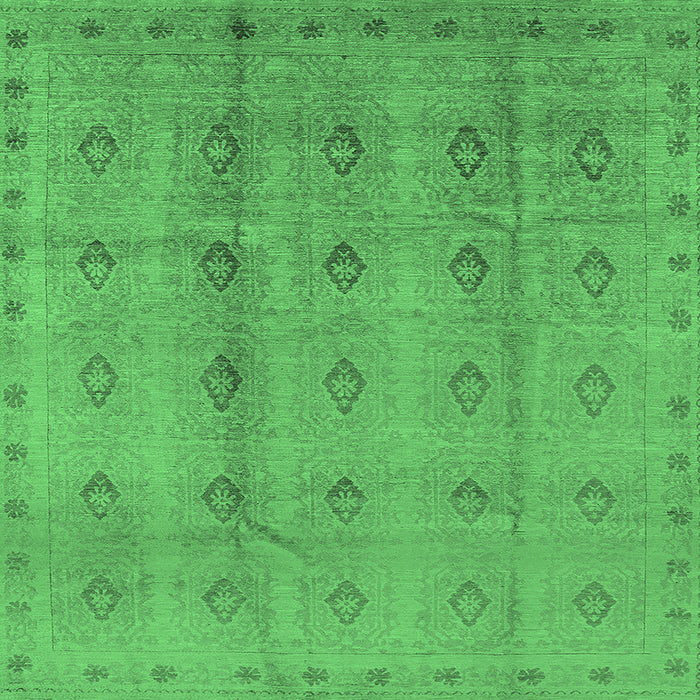 Square Machine Washable Oriental Emerald Green Industrial Area Rugs, wshurb968emgrn