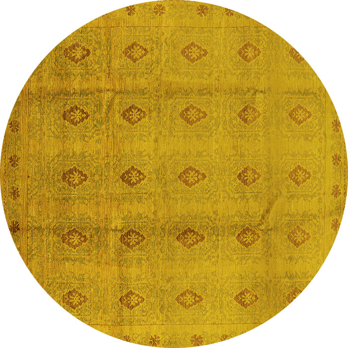 Round Machine Washable Oriental Yellow Industrial Rug, wshurb968yw