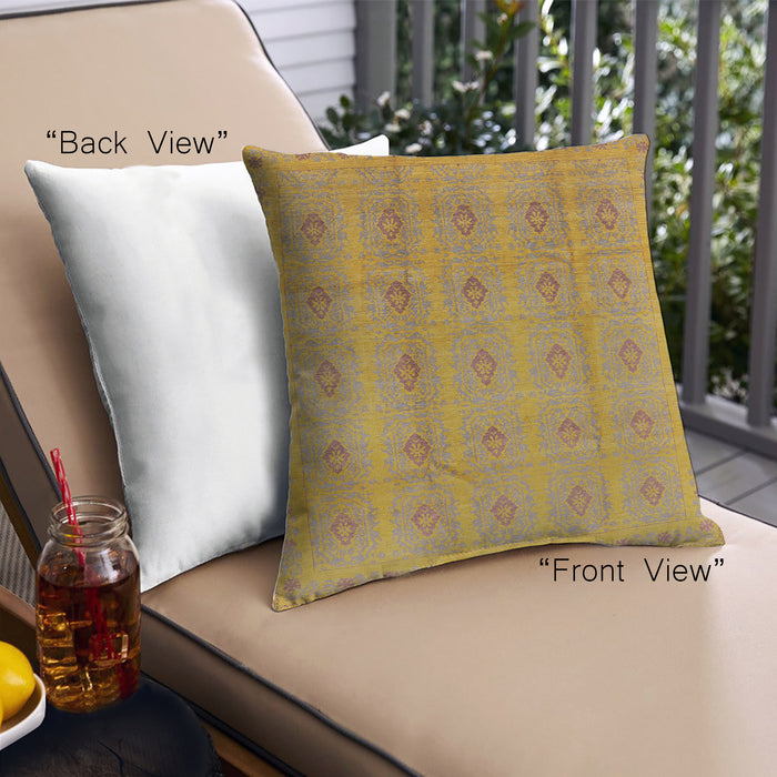 Front View of Mid-Century Modern Urban Square Yellow Throw Pillow, 18 inch by 18 inch, pwurb968