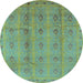 Round Machine Washable Oriental Light Blue Industrial Rug, wshurb968lblu