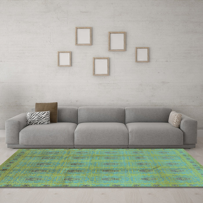 Machine Washable Oriental Light Blue Industrial Rug in a Living Room, wshurb968lblu